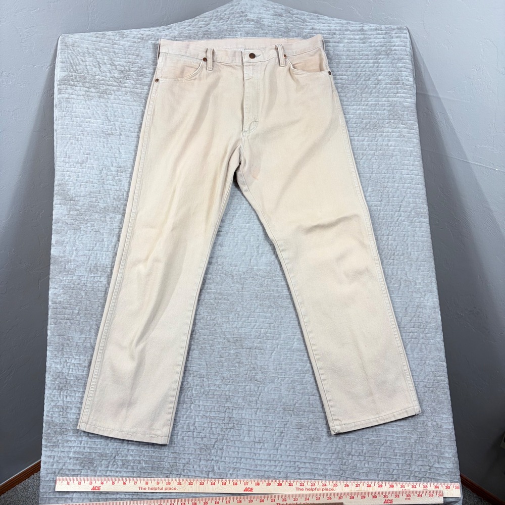 Vintage Wrangler 13MWZTN Cowboy Cut Tan Jeans Made in USA 36x34 Fits 35x31